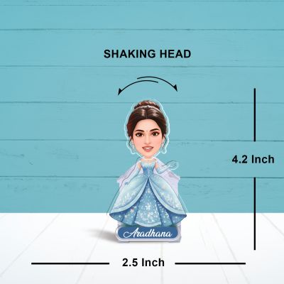 Personalized Cinderella Princess Sky Blue Dress Bobblehead Caricature Theme for Kids Birthday Gift, Kids Room & Home Decor Birthday Return Gift for Girls Battery Powered Shaking Head